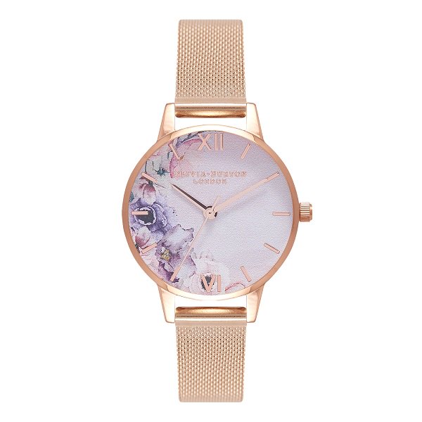 【OLIVIA BURTON】ウォーターカラーフローラル - ローズゴールドメッシュ（OB16PP39）